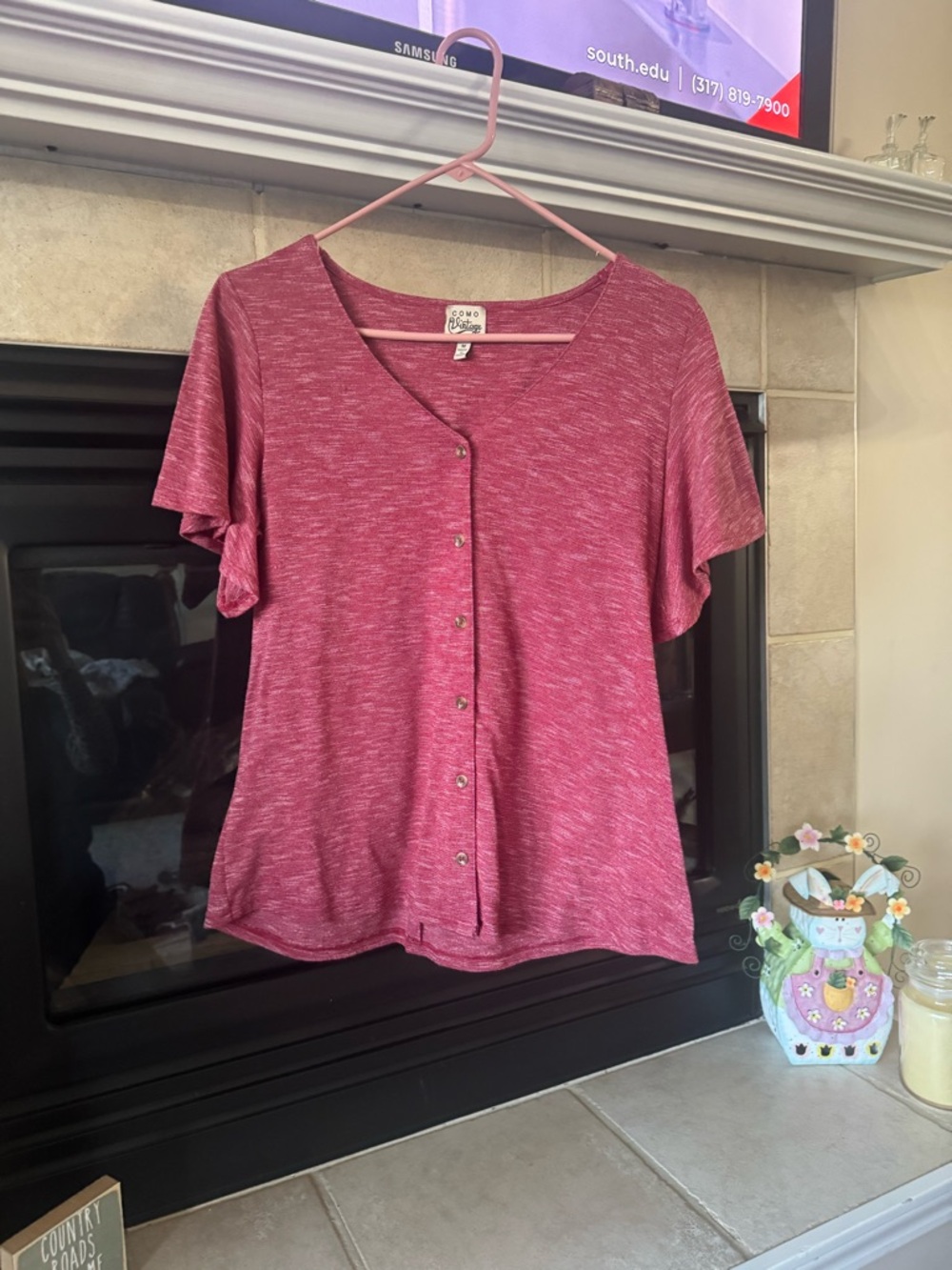 Como Vintage Heathered Rose Button-Front Top